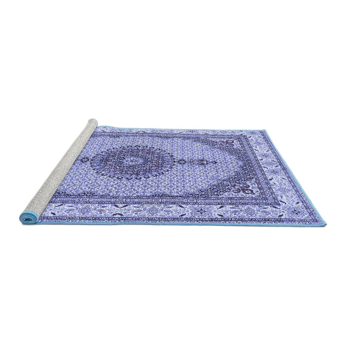 Sideview of Machine Washable Persian Blue Traditional Rug, wshtr3546blu