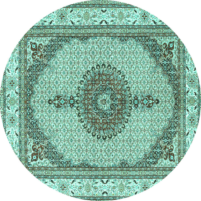 Round Machine Washable Persian Turquoise Traditional Area Rugs, wshtr3546turq