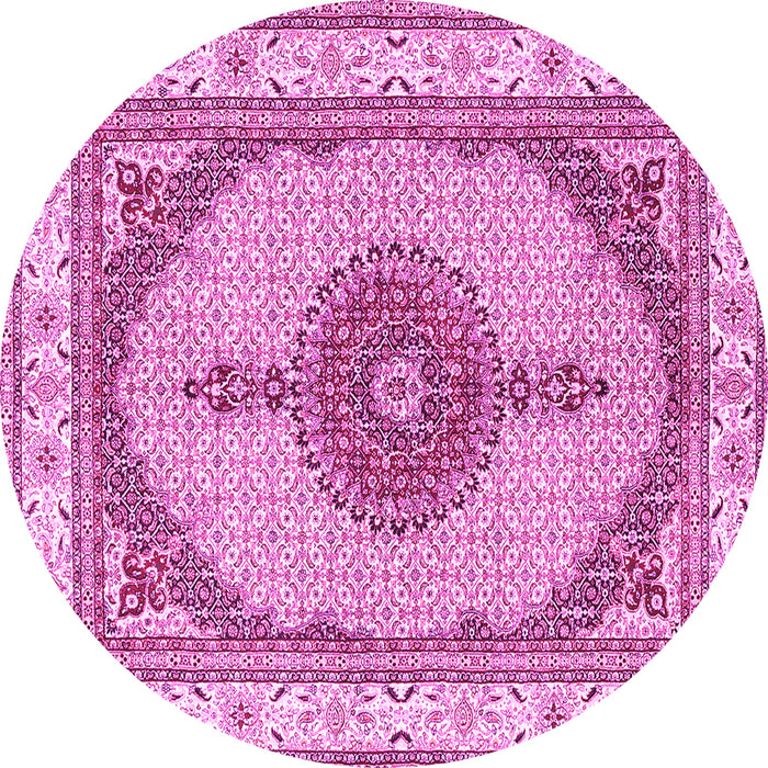 Round Machine Washable Persian Pink Traditional Rug, wshtr3546pnk