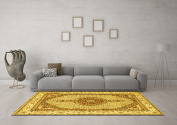 Machine Washable Persian Yellow Traditional Rug in a Living Room, wshtr3546yw