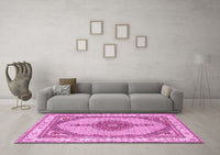 Machine Washable Persian Pink Traditional Rug, wshtr3546pnk