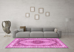 Machine Washable Persian Pink Traditional Rug in a Living Room, wshtr3546pnk