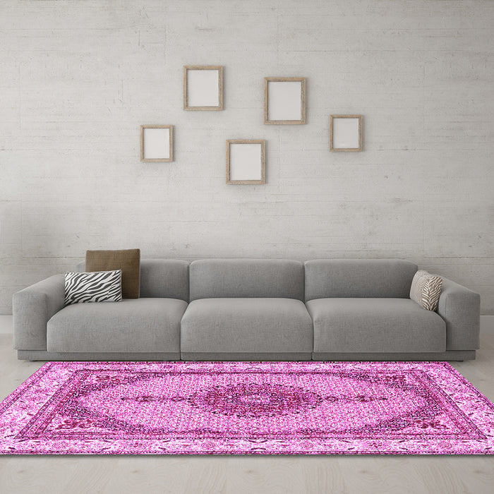 Machine Washable Persian Pink Traditional Rug in a Living Room, wshtr3546pnk