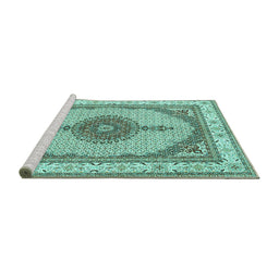 Sideview of Machine Washable Persian Turquoise Traditional Area Rugs, wshtr3546turq