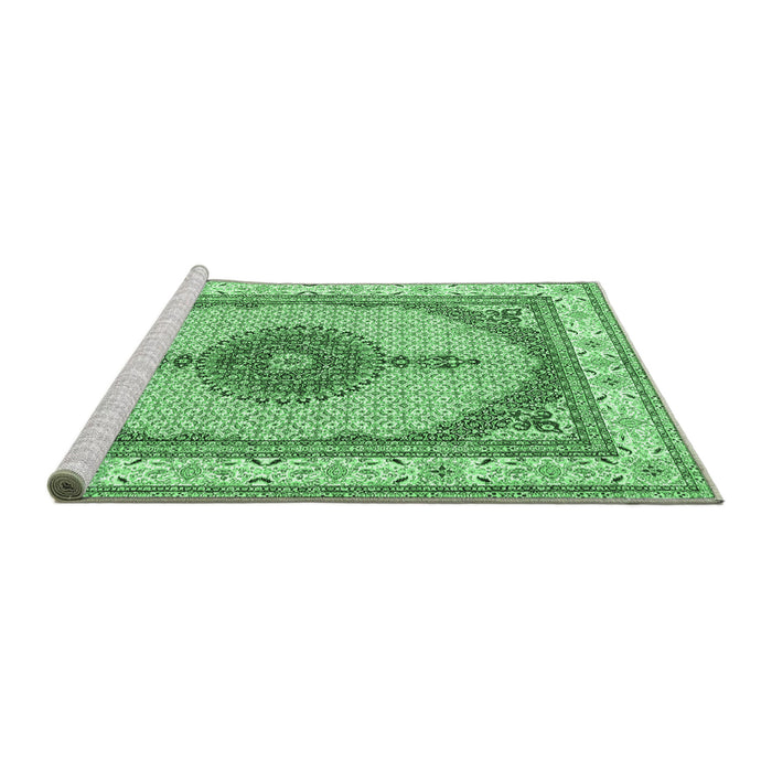 Sideview of Machine Washable Persian Emerald Green Traditional Area Rugs, wshtr3546emgrn