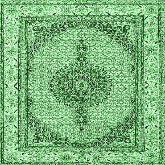 Square Machine Washable Persian Emerald Green Traditional Area Rugs, wshtr3546emgrn
