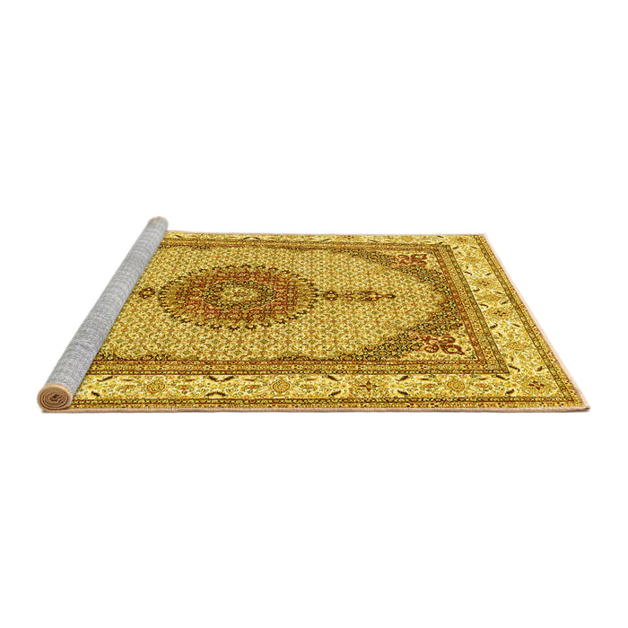 Sideview of Machine Washable Persian Yellow Traditional Rug, wshtr3546yw