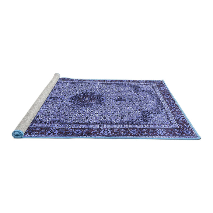 Sideview of Machine Washable Persian Blue Traditional Rug, wshtr3548blu