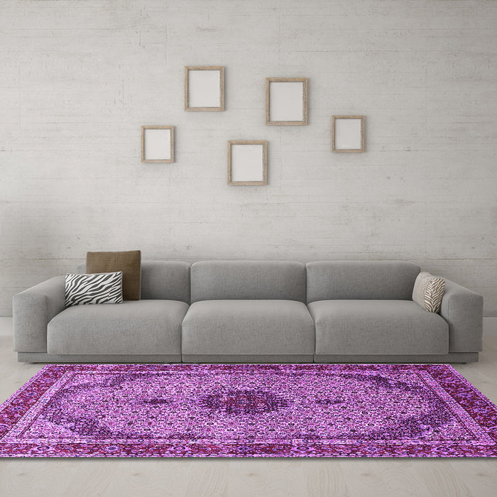 Machine Washable Persian Purple Traditional Area Rugs in a Living Room, wshtr3548pur