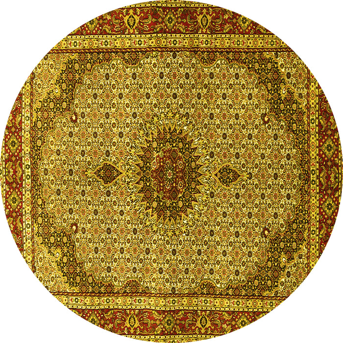 Round Persian Yellow Traditional Rug, tr3548yw