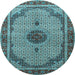 Round Machine Washable Persian Light Blue Traditional Rug, wshtr3548lblu