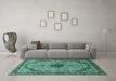 Machine Washable Persian Turquoise Traditional Area Rugs in a Living Room,, wshtr3548turq