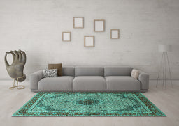Machine Washable Persian Turquoise Traditional Area Rugs in a Living Room,, wshtr3548turq