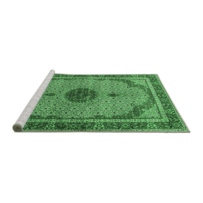 Sideview of Machine Washable Persian Emerald Green Traditional Area Rugs, wshtr3548emgrn