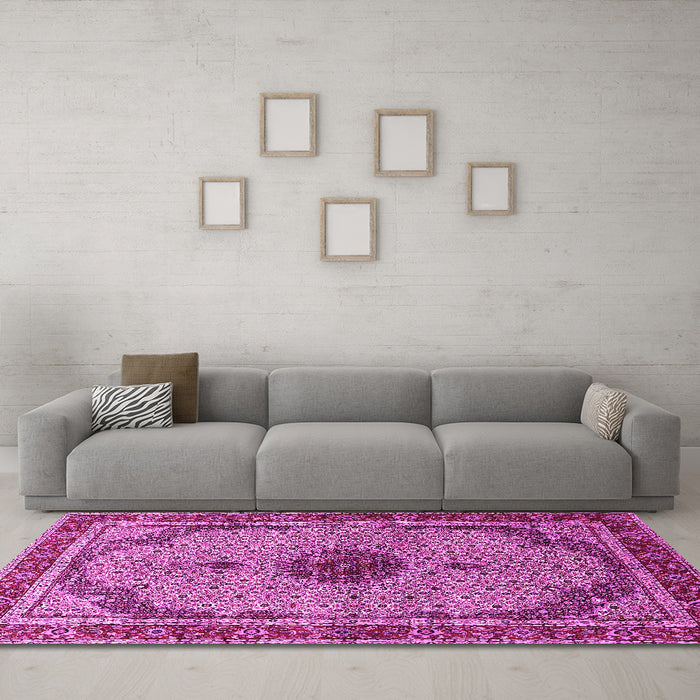 Machine Washable Persian Pink Traditional Rug in a Living Room, wshtr3548pnk
