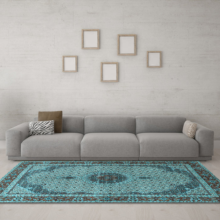 Machine Washable Persian Light Blue Traditional Rug in a Living Room, wshtr3548lblu