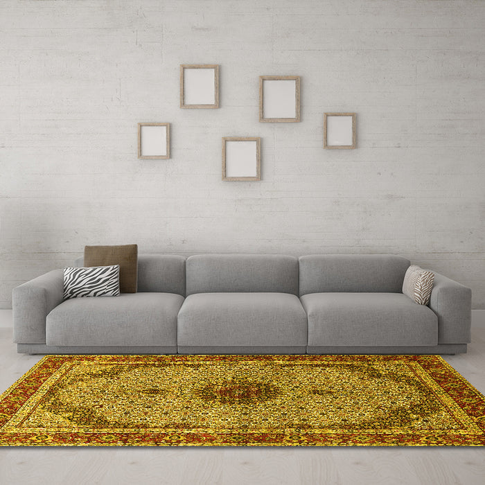 Machine Washable Persian Yellow Traditional Rug in a Living Room, wshtr3548yw