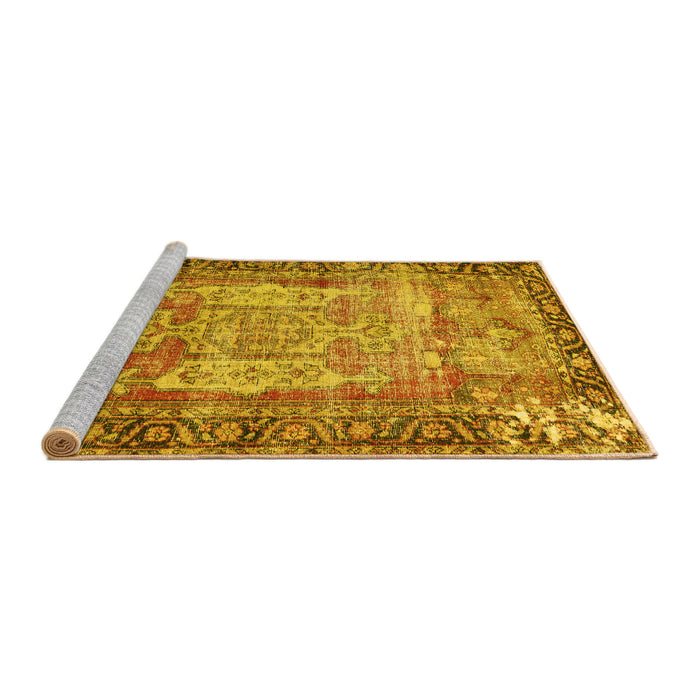 Sideview of Machine Washable Persian Yellow Traditional Rug, wshtr3549yw