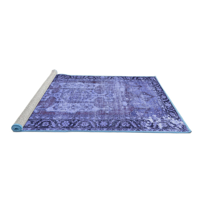 Sideview of Machine Washable Persian Blue Traditional Rug, wshtr3549blu