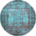 Round Machine Washable Persian Light Blue Traditional Rug, wshtr3549lblu