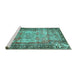 Sideview of Machine Washable Persian Turquoise Traditional Area Rugs, wshtr3549turq