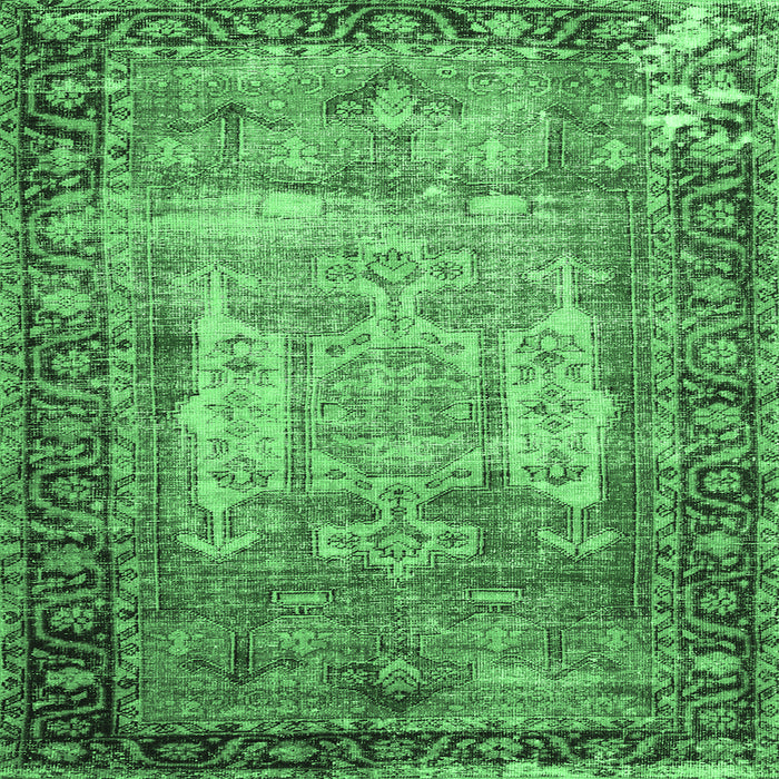 Square Persian Emerald Green Traditional Rug, tr3549emgrn