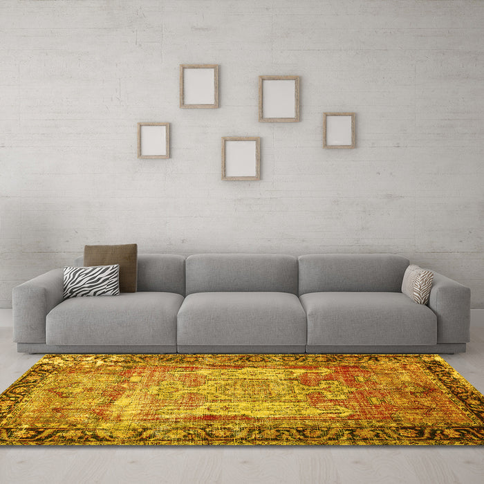 Machine Washable Persian Yellow Traditional Rug in a Living Room, wshtr3549yw