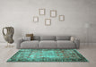 Machine Washable Persian Turquoise Traditional Area Rugs in a Living Room,, wshtr3549turq