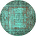 Round Machine Washable Persian Turquoise Traditional Area Rugs, wshtr3549turq