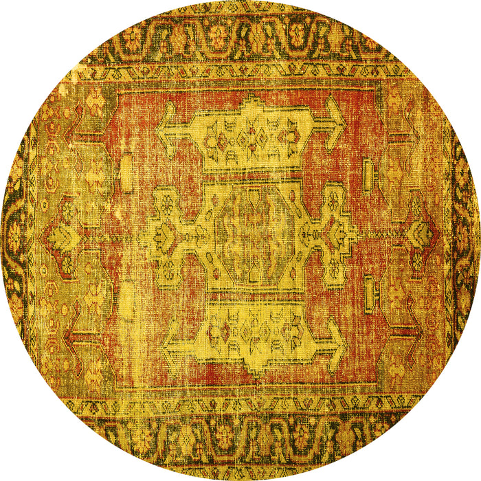 Round Persian Yellow Traditional Rug, tr3549yw