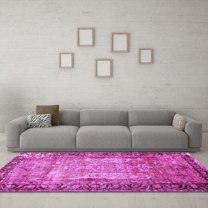 Machine Washable Persian Pink Traditional Rug in a Living Room, wshtr3549pnk