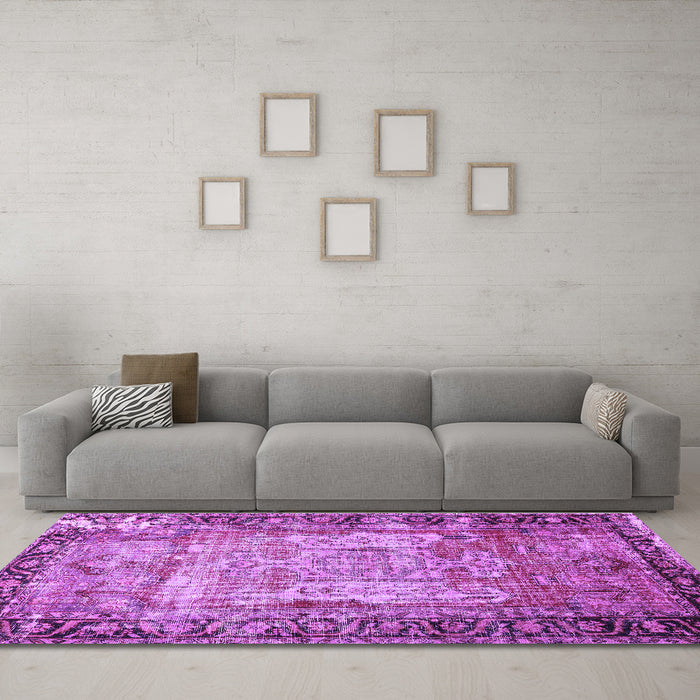 Machine Washable Persian Purple Traditional Area Rugs in a Living Room, wshtr3549pur