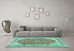 Machine Washable Medallion Turquoise Traditional Area Rugs in a Living Room,, wshtr354turq