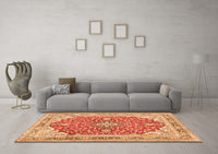 Machine Washable Medallion Orange Traditional Rug, wshtr354org