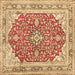 Square Machine Washable Medallion Brown Traditional Rug, wshtr354brn