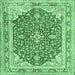 Square Machine Washable Medallion Emerald Green Traditional Area Rugs, wshtr354emgrn