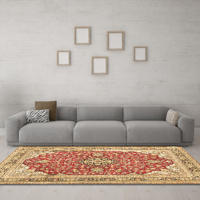 Machine Washable Medallion Brown Traditional Rug in a Living Room,, wshtr354brn