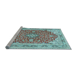 Sideview of Machine Washable Medallion Light Blue Traditional Rug, wshtr354lblu