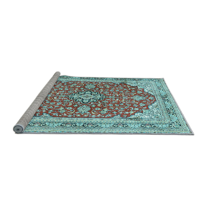 Sideview of Machine Washable Medallion Light Blue Traditional Rug, wshtr354lblu