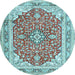 Round Medallion Light Blue Traditional Rug, tr354lblu