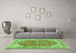 Machine Washable Medallion Green Traditional Area Rugs in a Living Room,, wshtr354grn