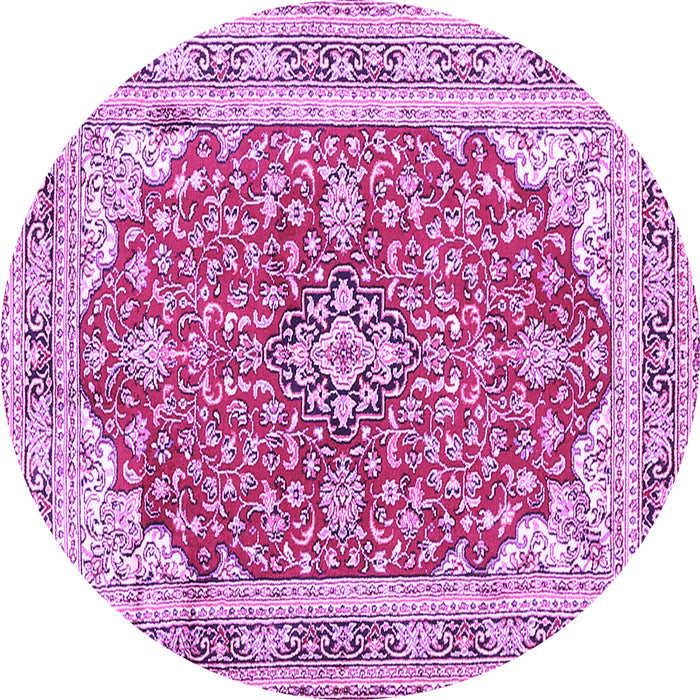 Round Machine Washable Medallion Purple Traditional Area Rugs, wshtr354pur