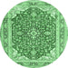 Round Machine Washable Medallion Emerald Green Traditional Area Rugs, wshtr354emgrn