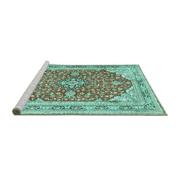 Sideview of Machine Washable Medallion Turquoise Traditional Area Rugs, wshtr354turq