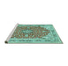 Sideview of Machine Washable Medallion Turquoise Traditional Area Rugs, wshtr354turq