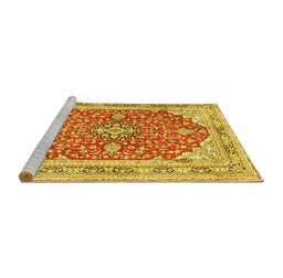 Sideview of Machine Washable Medallion Yellow Traditional Rug, wshtr354yw