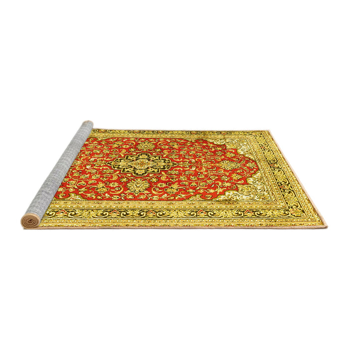 Sideview of Machine Washable Medallion Yellow Traditional Rug, wshtr354yw