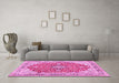 Machine Washable Medallion Pink Traditional Rug in a Living Room, wshtr354pnk