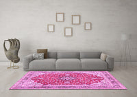 Machine Washable Medallion Pink Traditional Rug, wshtr354pnk