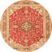 Machine Washable Medallion Orange Traditional Area Rugs, wshtr354org